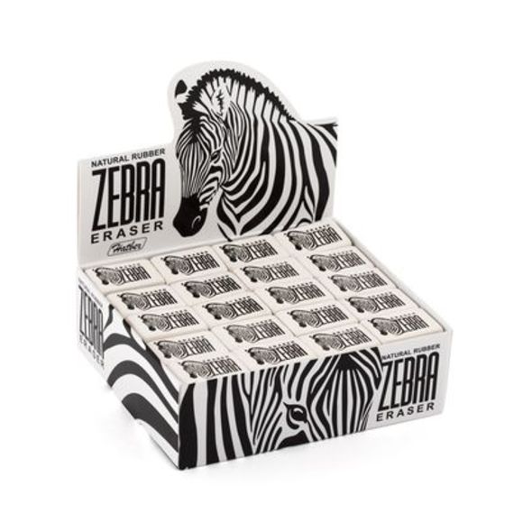 Ластик из термопластичной резины Hatber Zebra 26х18х8 мм 80шт. в картонной Дисплей-витрине , 